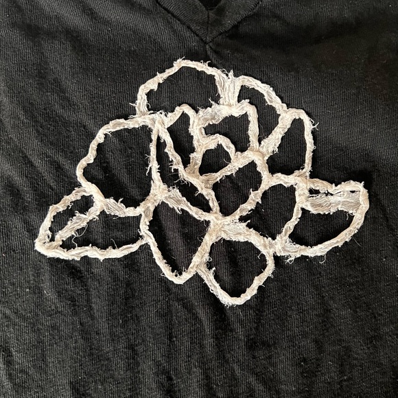 *SALE* J.Crew Black V-Neck T-Shirt with Silk Rose Decoration - Picture 4 of 5